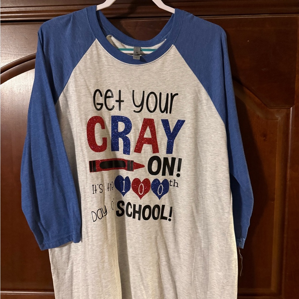 Playful Blue, Red, Gray Glittery Raglan Sleeve Tee